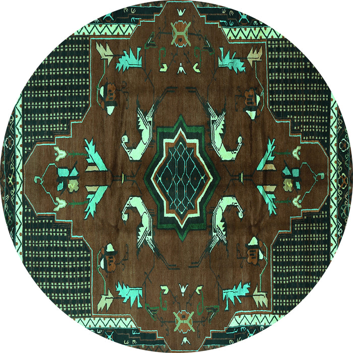 Round Machine Washable Persian Turquoise Traditional Area Rugs, wshtr1254turq