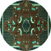 Round Machine Washable Persian Turquoise Traditional Area Rugs, wshtr1254turq