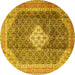 Round Machine Washable Medallion Yellow Traditional Rug, wshtr1255yw