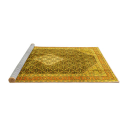 Sideview of Machine Washable Medallion Yellow Traditional Rug, wshtr1255yw