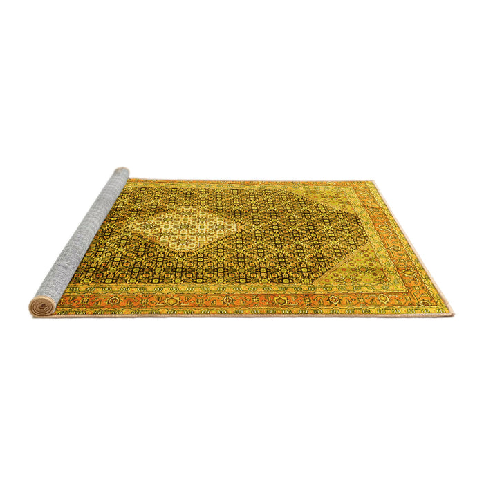 Sideview of Machine Washable Medallion Yellow Traditional Rug, wshtr1255yw