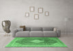 Machine Washable Medallion Emerald Green Traditional Area Rugs in a Living Room,, wshtr1255emgrn