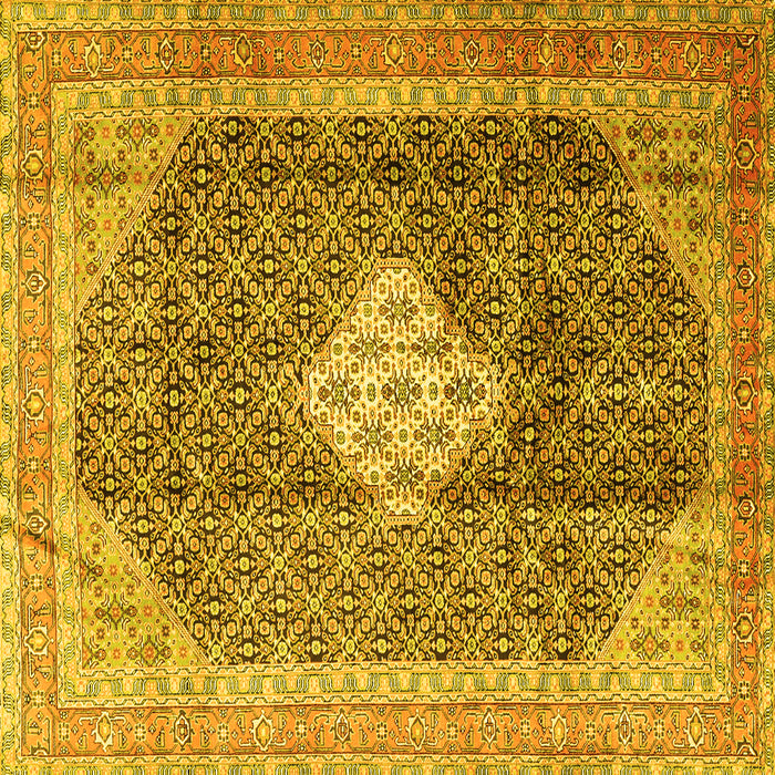 Square Machine Washable Medallion Yellow Traditional Rug, wshtr1255yw
