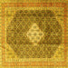 Square Machine Washable Medallion Yellow Traditional Rug, wshtr1255yw