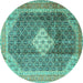 Round Machine Washable Medallion Turquoise Traditional Area Rugs, wshtr1255turq