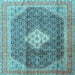 Square Machine Washable Medallion Light Blue Traditional Rug, wshtr1255lblu