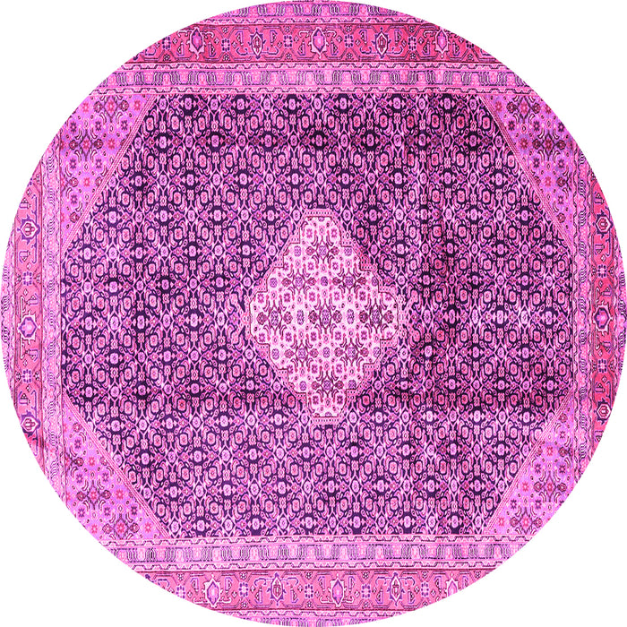 Round Machine Washable Medallion Pink Traditional Rug, wshtr1255pnk