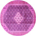 Round Machine Washable Medallion Pink Traditional Rug, wshtr1255pnk