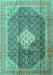 Machine Washable Medallion Turquoise Traditional Area Rugs, wshtr1255turq