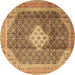 Round Machine Washable Medallion Brown Traditional Rug, wshtr1255brn