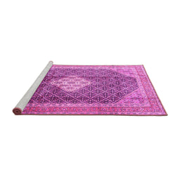 Sideview of Machine Washable Medallion Pink Traditional Rug, wshtr1255pnk