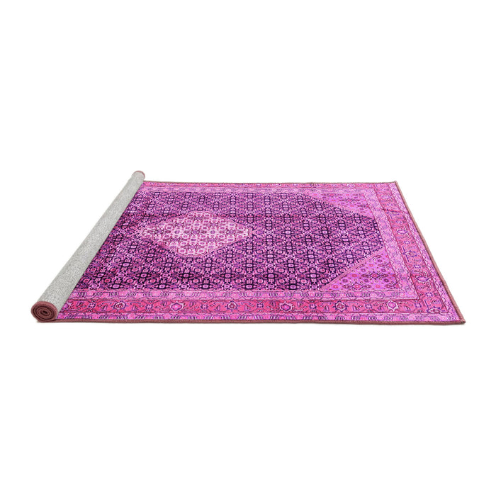 Sideview of Machine Washable Medallion Pink Traditional Rug, wshtr1255pnk