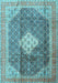 Machine Washable Medallion Light Blue Traditional Rug, wshtr1255lblu