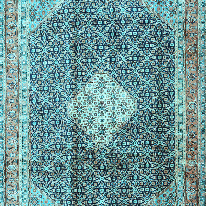 Machine Washable Medallion Light Blue Traditional Rug, wshtr1255lblu