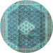 Round Machine Washable Medallion Light Blue Traditional Rug, wshtr1255lblu