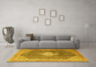 Machine Washable Medallion Yellow Traditional Rug in a Living Room, wshtr1255yw