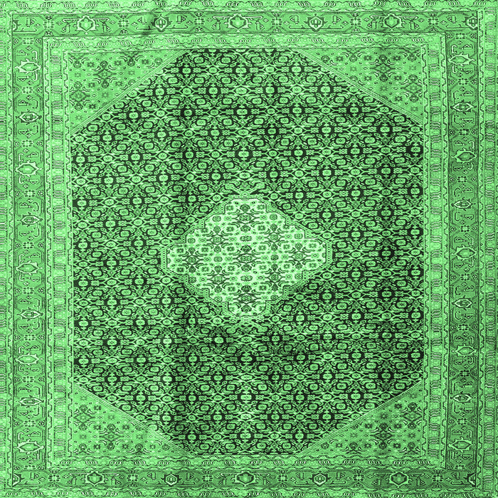 Square Machine Washable Medallion Emerald Green Traditional Area Rugs, wshtr1255emgrn