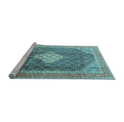 Sideview of Machine Washable Medallion Light Blue Traditional Rug, wshtr1255lblu