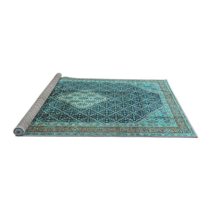 Sideview of Machine Washable Medallion Light Blue Traditional Rug, wshtr1255lblu