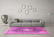 Machine Washable Medallion Pink Traditional Rug in a Living Room, wshtr1255pnk