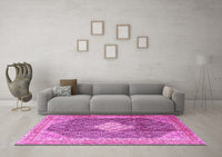 Machine Washable Medallion Pink Traditional Rug, wshtr1255pnk