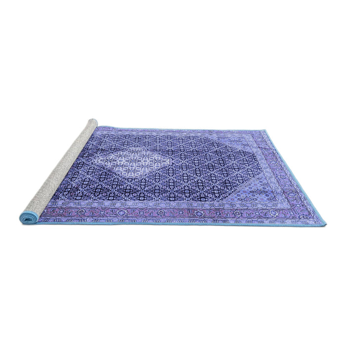 Sideview of Machine Washable Medallion Blue Traditional Rug, wshtr1255blu