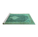 Sideview of Machine Washable Medallion Turquoise Traditional Area Rugs, wshtr1255turq