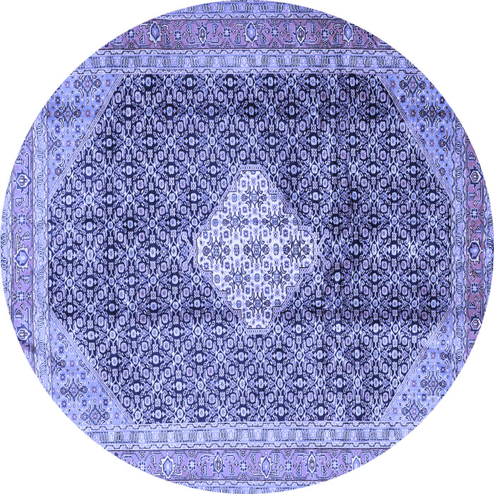 Round Machine Washable Medallion Blue Traditional Rug, wshtr1255blu