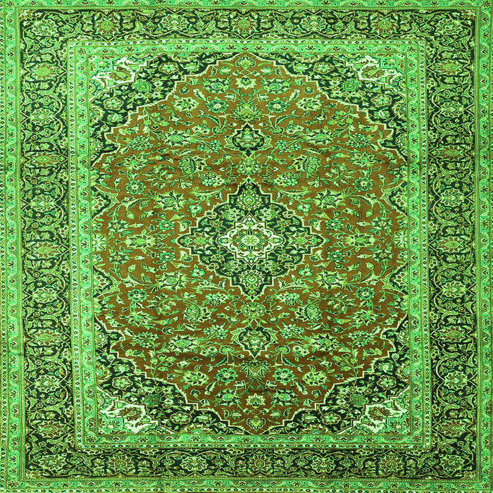 Round Machine Washable Medallion Green Traditional Area Rugs, wshtr1256grn