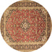 Round Machine Washable Medallion Brown Traditional Rug, wshtr1256brn