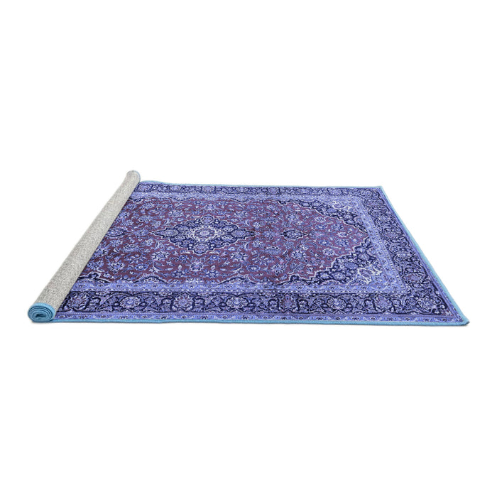Sideview of Machine Washable Medallion Blue Traditional Rug, wshtr1256blu