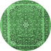 Round Machine Washable Medallion Emerald Green Traditional Area Rugs, wshtr1256emgrn