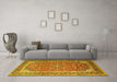 Machine Washable Medallion Yellow Traditional Rug in a Living Room, wshtr1256yw