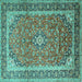 Square Machine Washable Medallion Turquoise Traditional Area Rugs, wshtr1256turq