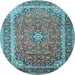 Round Medallion Light Blue Traditional Rug, tr1256lblu