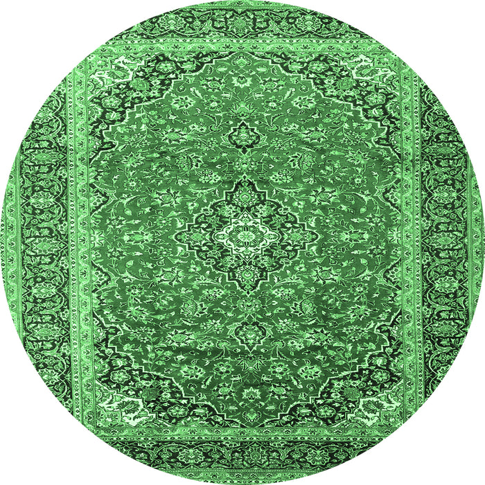 Round Medallion Emerald Green Traditional Rug, tr1256emgrn