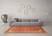 Machine Washable Medallion Orange Traditional Area Rugs in a Living Room, wshtr1256org