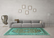 Machine Washable Medallion Turquoise Traditional Area Rugs in a Living Room,, wshtr1256turq