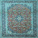 Square Medallion Light Blue Traditional Rug, tr1256lblu