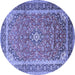 Round Machine Washable Medallion Blue Traditional Rug, wshtr1256blu