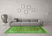 Machine Washable Medallion Green Traditional Area Rugs in a Living Room,, wshtr1256grn