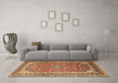 Machine Washable Medallion Brown Traditional Rug in a Living Room,, wshtr1256brn