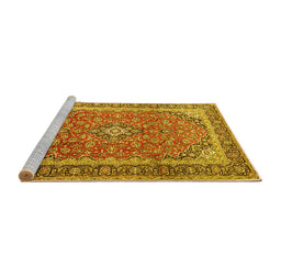 Sideview of Machine Washable Medallion Yellow Traditional Rug, wshtr1256yw