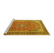 Sideview of Machine Washable Medallion Yellow Traditional Rug, wshtr1256yw