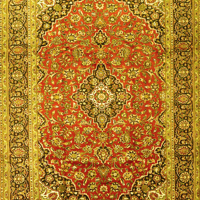 Machine Washable Medallion Yellow Traditional Rug, wshtr1256yw
