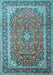 Machine Washable Medallion Light Blue Traditional Rug, wshtr1256lblu