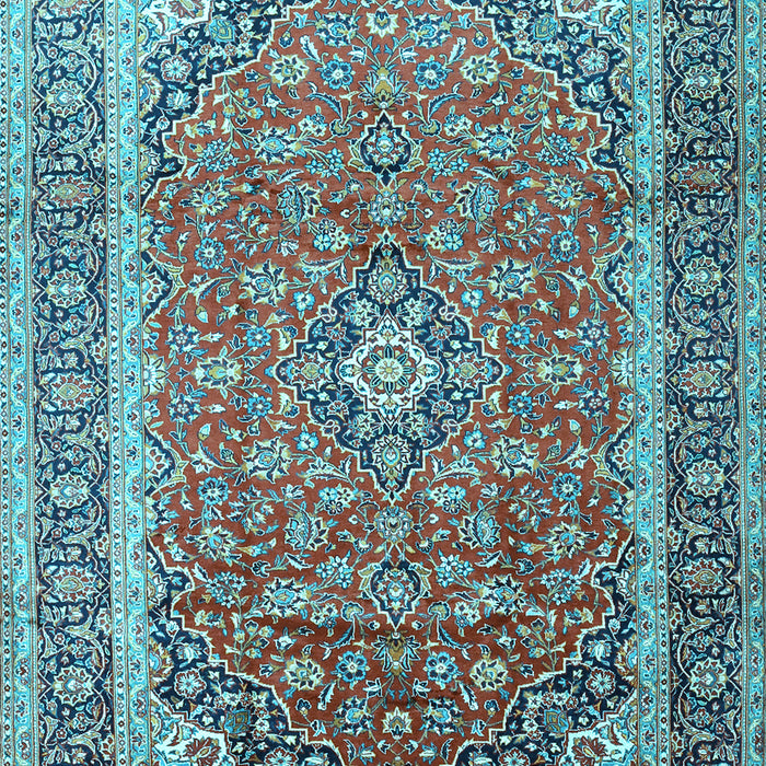 Machine Washable Medallion Light Blue Traditional Rug, wshtr1256lblu