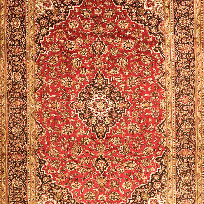 Serging Thickness of Machine Washable Medallion Orange Traditional Area Rugs, wshtr1256org