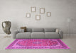 Machine Washable Medallion Pink Traditional Rug in a Living Room, wshtr1256pnk