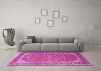 Machine Washable Medallion Pink Traditional Rug, wshtr1256pnk